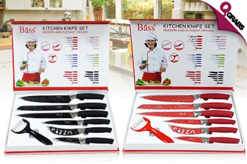 From QR69, Slice & Dice with a 6-Piece Bass Kitchen Knife Set with One Ceramic Peeler - Choose from Two Colors! (Up to QR510 Value)
